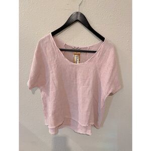 Linen blend short sleeve top